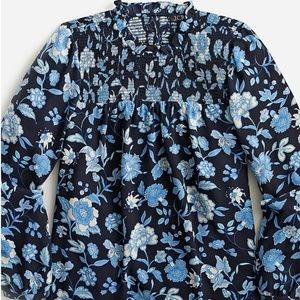 NWT Small Ruffleneck chiffon top in midnight-blue floral